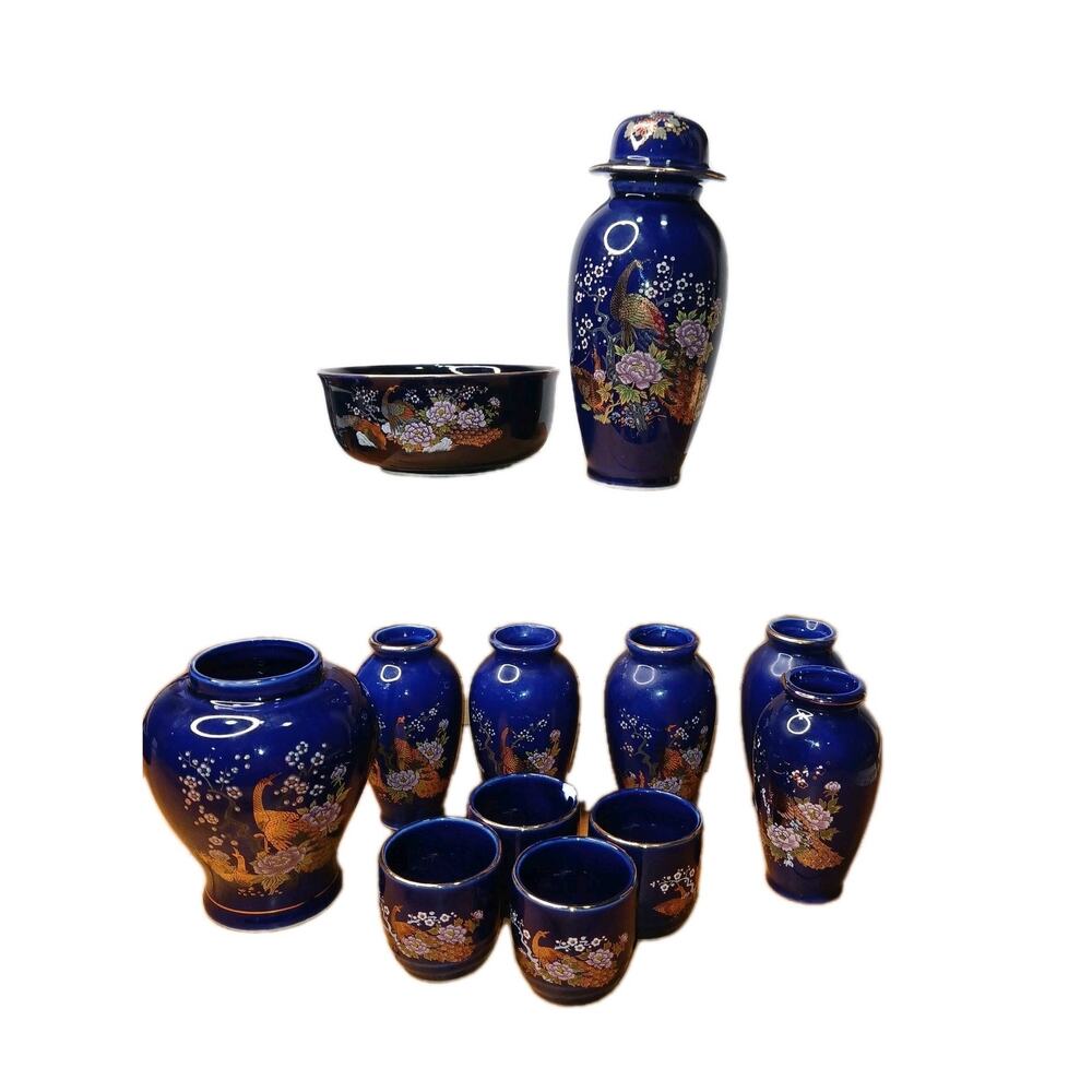12 Lot Japanese Jars Vases Bowl Kutani-style Porcelain Set Floral Peacock #22